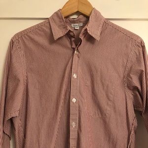 Steven Alan Maroon/White Striped Reverse Seam Button-Down Shirt (M)